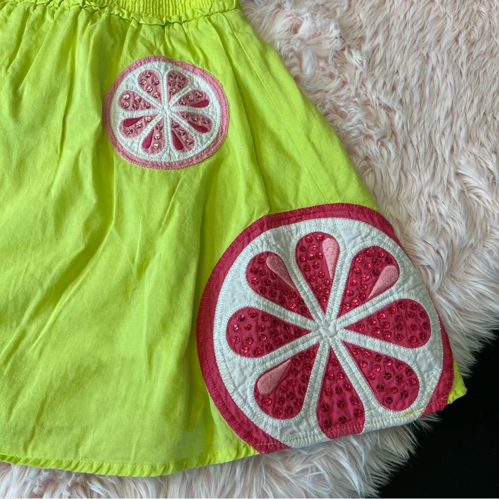 Vintage Gymboree Citrus Cooler‎ Green Skater Skirt Sz 7 Sequins Embroidery
